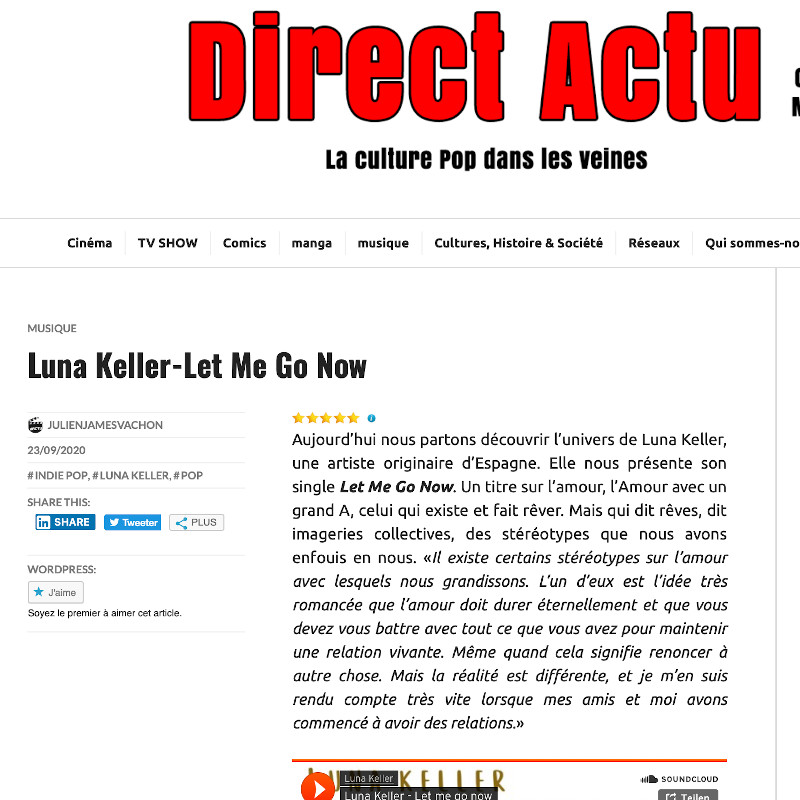Direct Actu - Luna Keller - Let me go now