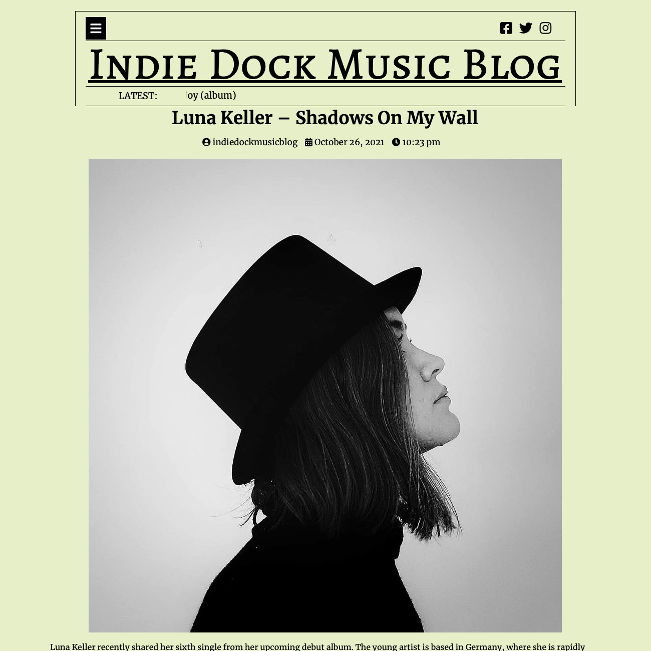 Luna Keller - Indie Dock Music Blog - Shadows On My Wall